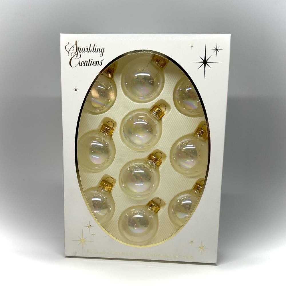 VTG 10ct Sparkling Creations Gold Clear Glass Small Christmas Ornaments 1.75”